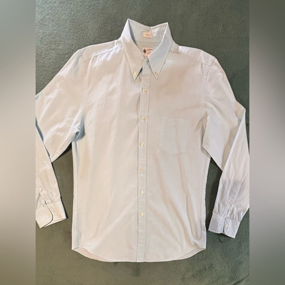 J. Crew Men's Casual Light Blueish-greenish Pin Striped Shirt, Size: L. (5462) - Picture 2 of 10